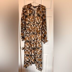EUC Banana Republic Long Sleeve Geometric Dress - Brown, Tan, Cream